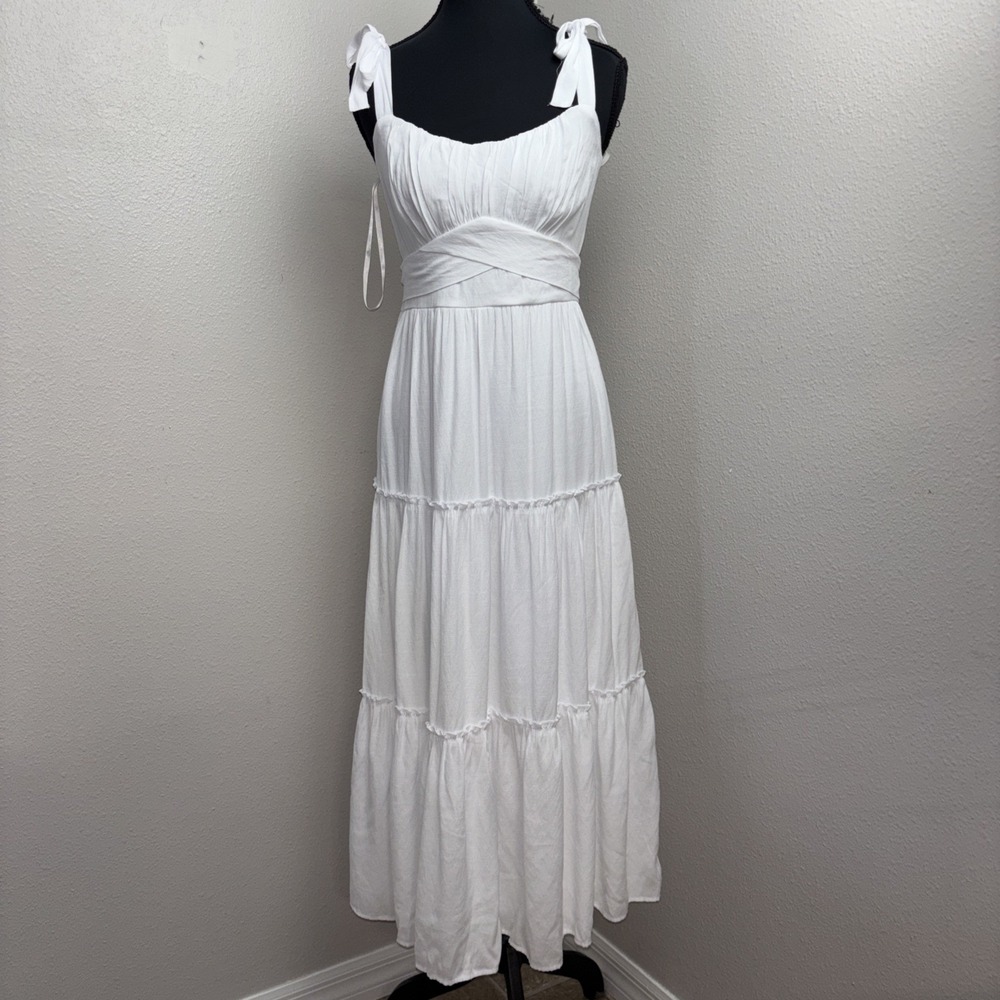 Trixxi White Tie-Shoulder Midi Dress